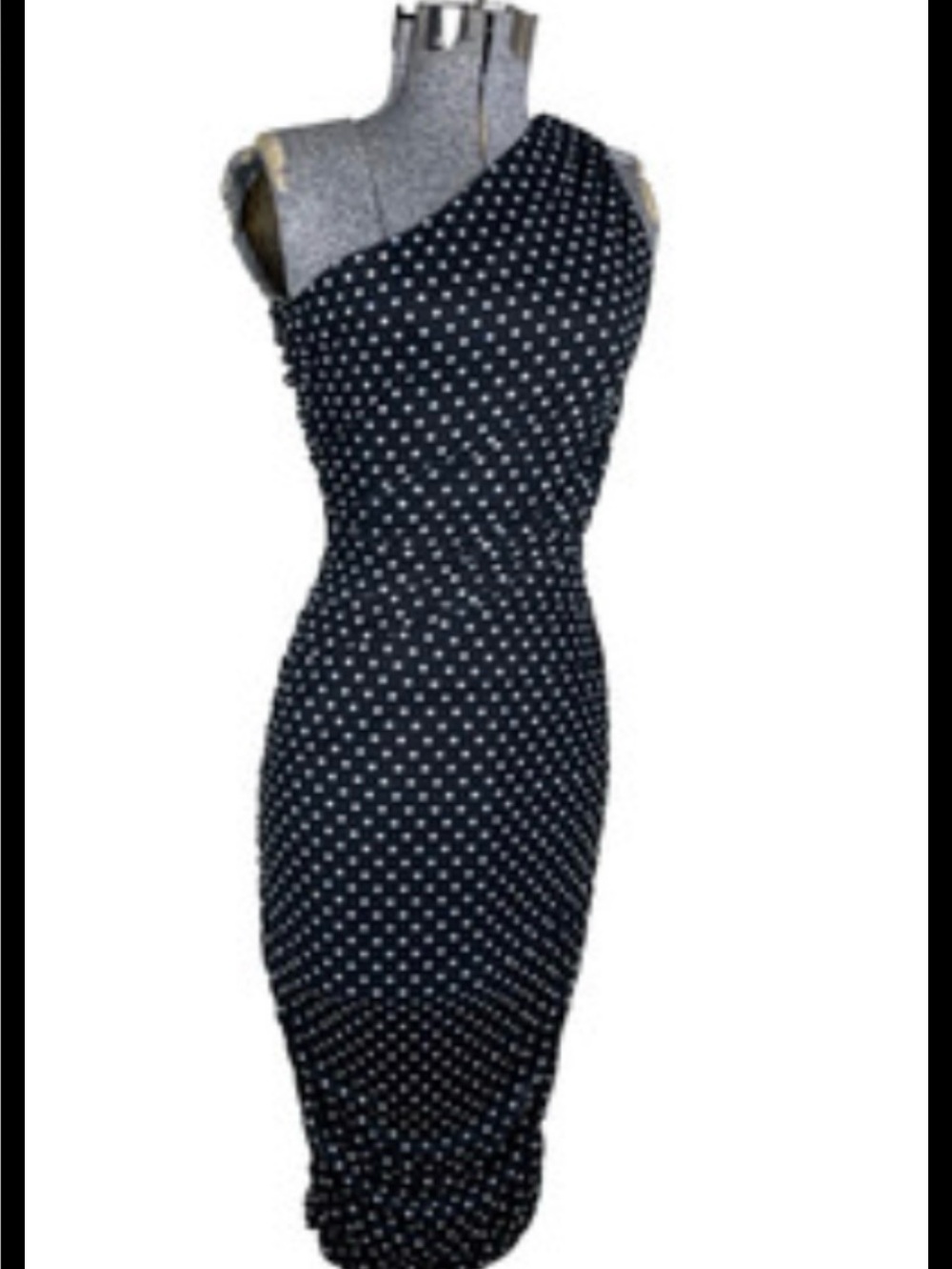 Polka Dot One-Shoulder Black Sheath Dress